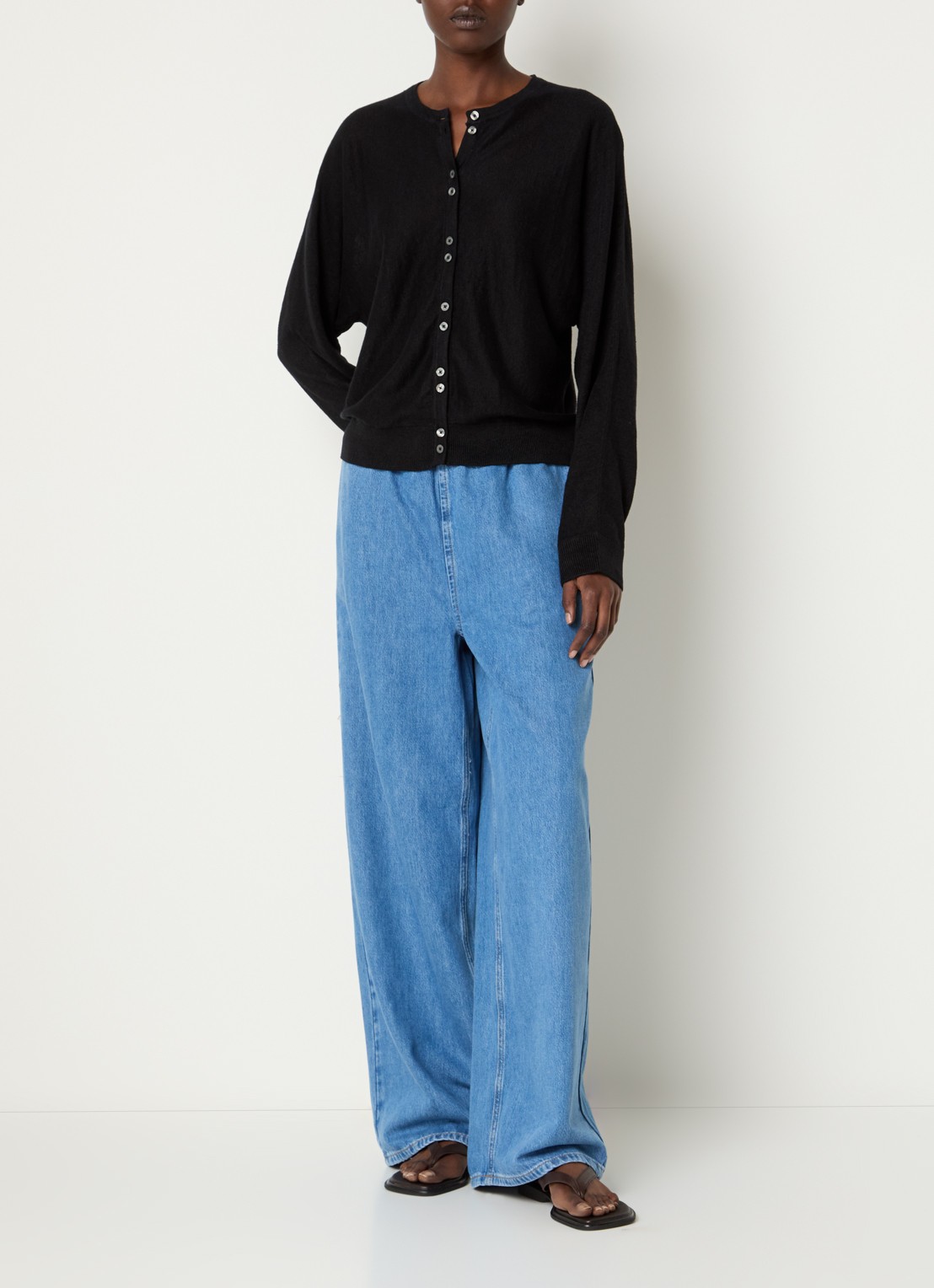 Selected Tenna high waist wide leg jeans met medium wassing en steekzakken - voorkant 2 indigo