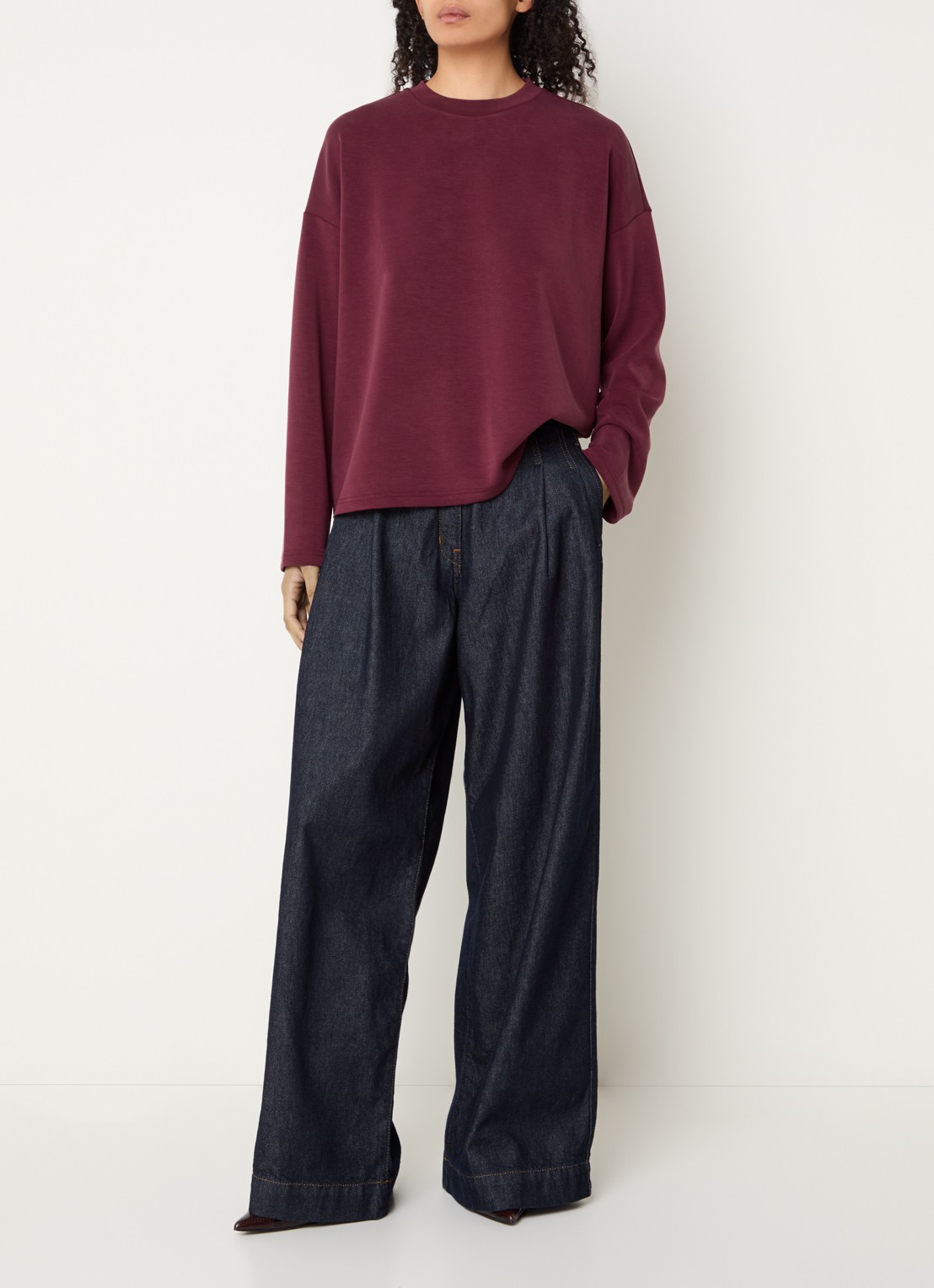 Selected  Tenny long sleeve met ronde hals - voorkant 2 bordeauxrood