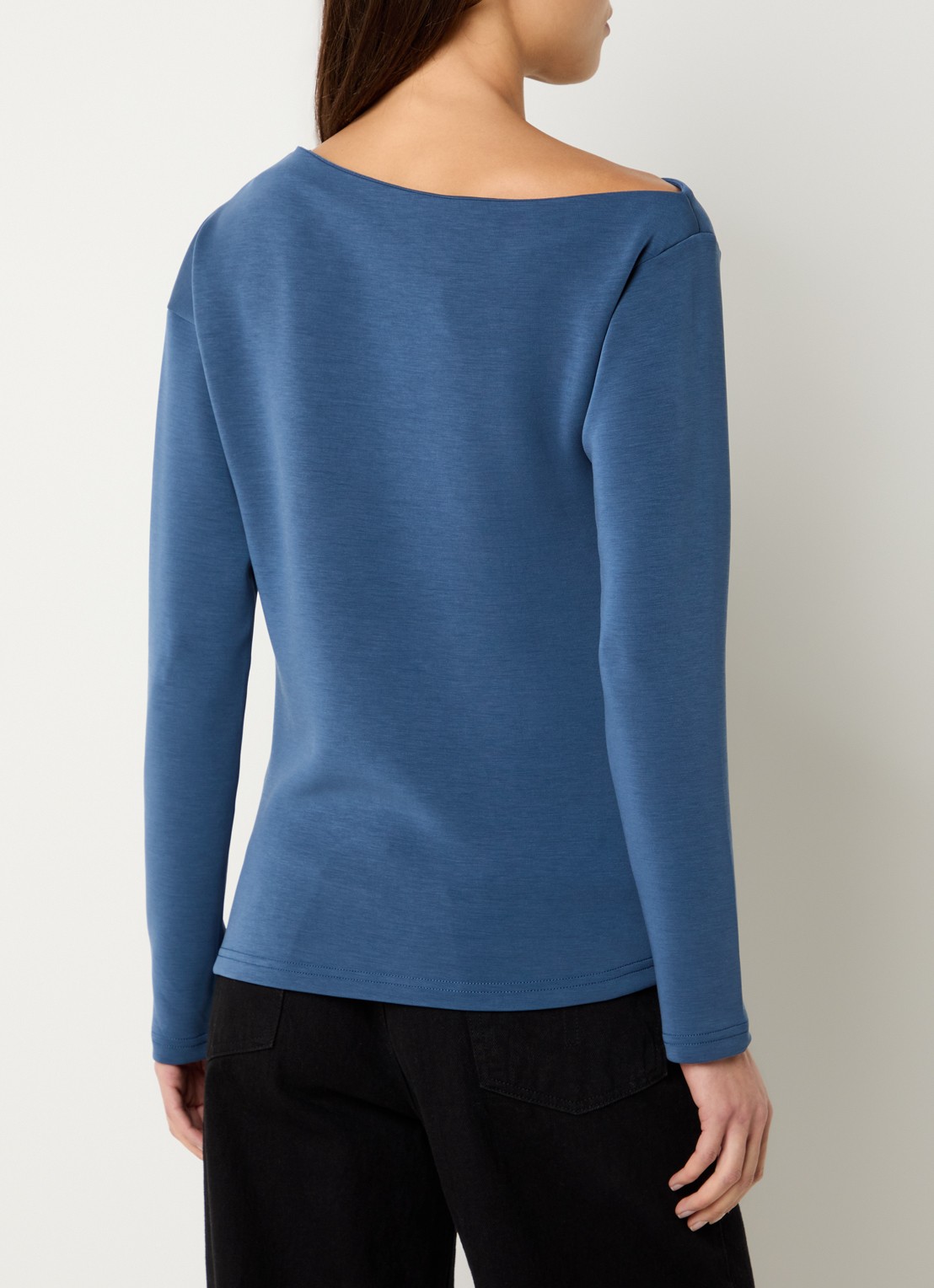 Selected Tenny off shoulder top met asymmetrische hals - achterkant staalblauw