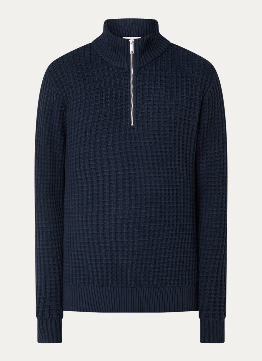 Selected Tom fijngebreide trui met halve rits - voorkant 2 donkerblauw