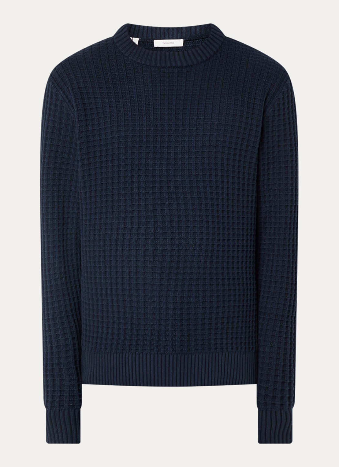 Selected Tom fijngebreide trui met structuur - voorkant 3 donkerblauw