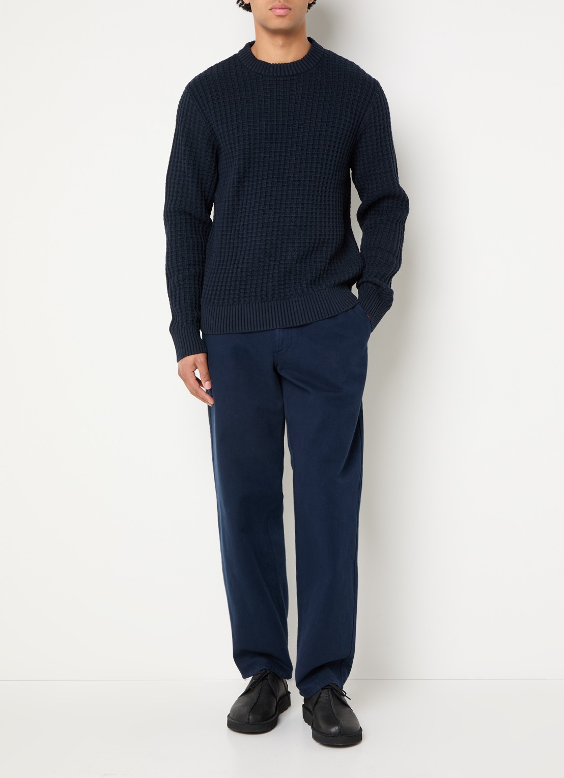 Selected Tom fijngebreide trui met structuur - voorkant 4 donkerblauw