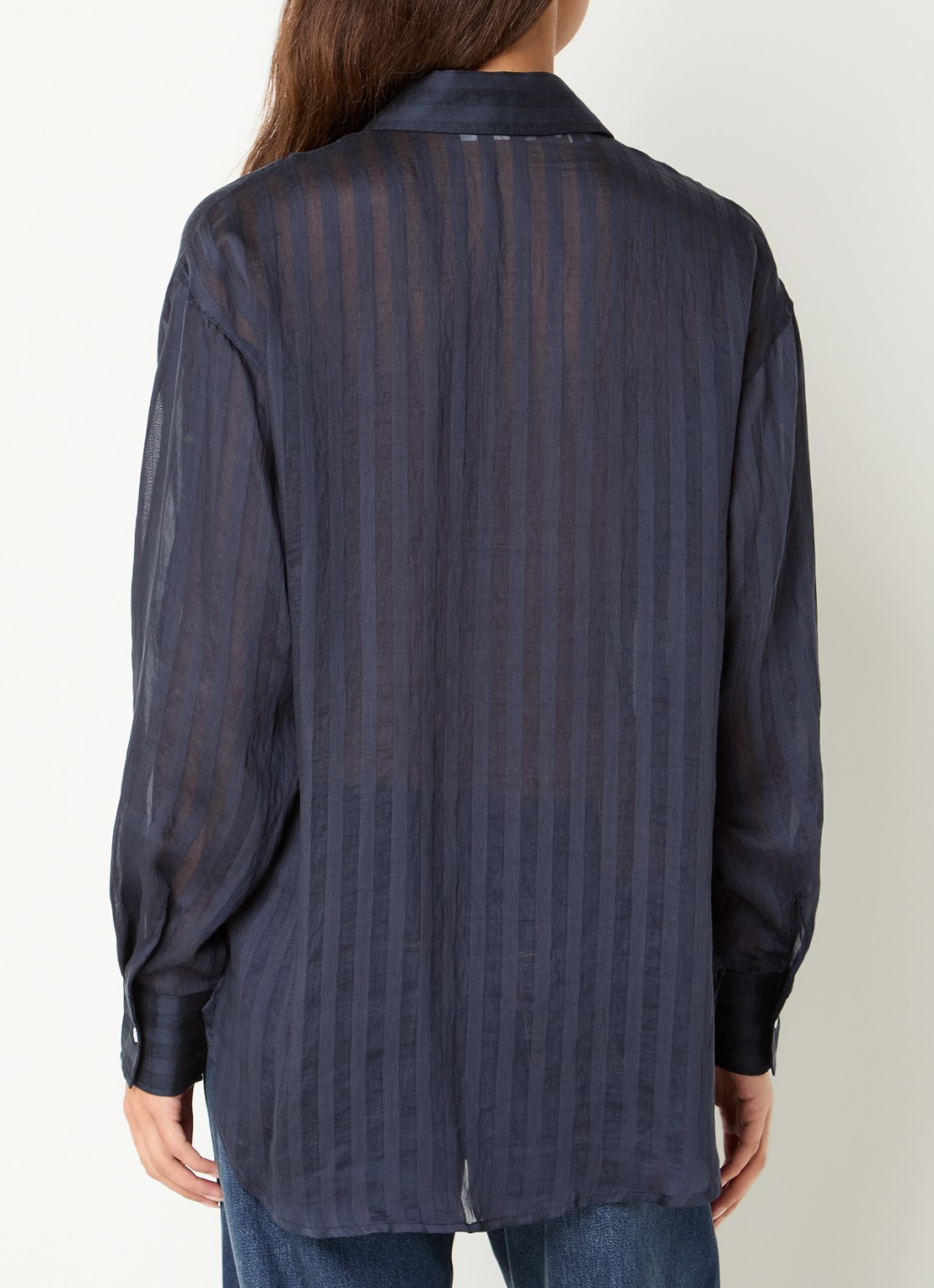 Selected Toran semi-transparante blouse met streepprint - achterkant donkerblauw
