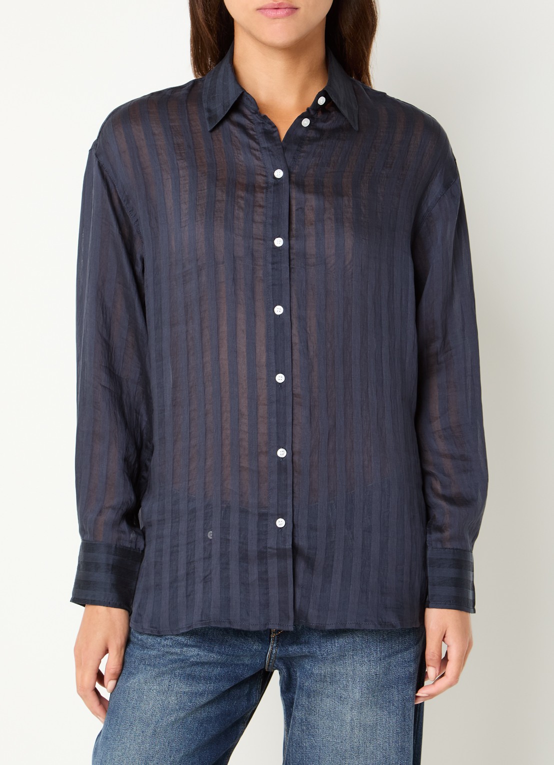 Selected Toran semi-transparante blouse met streepprint - detail 2 donkerblauw