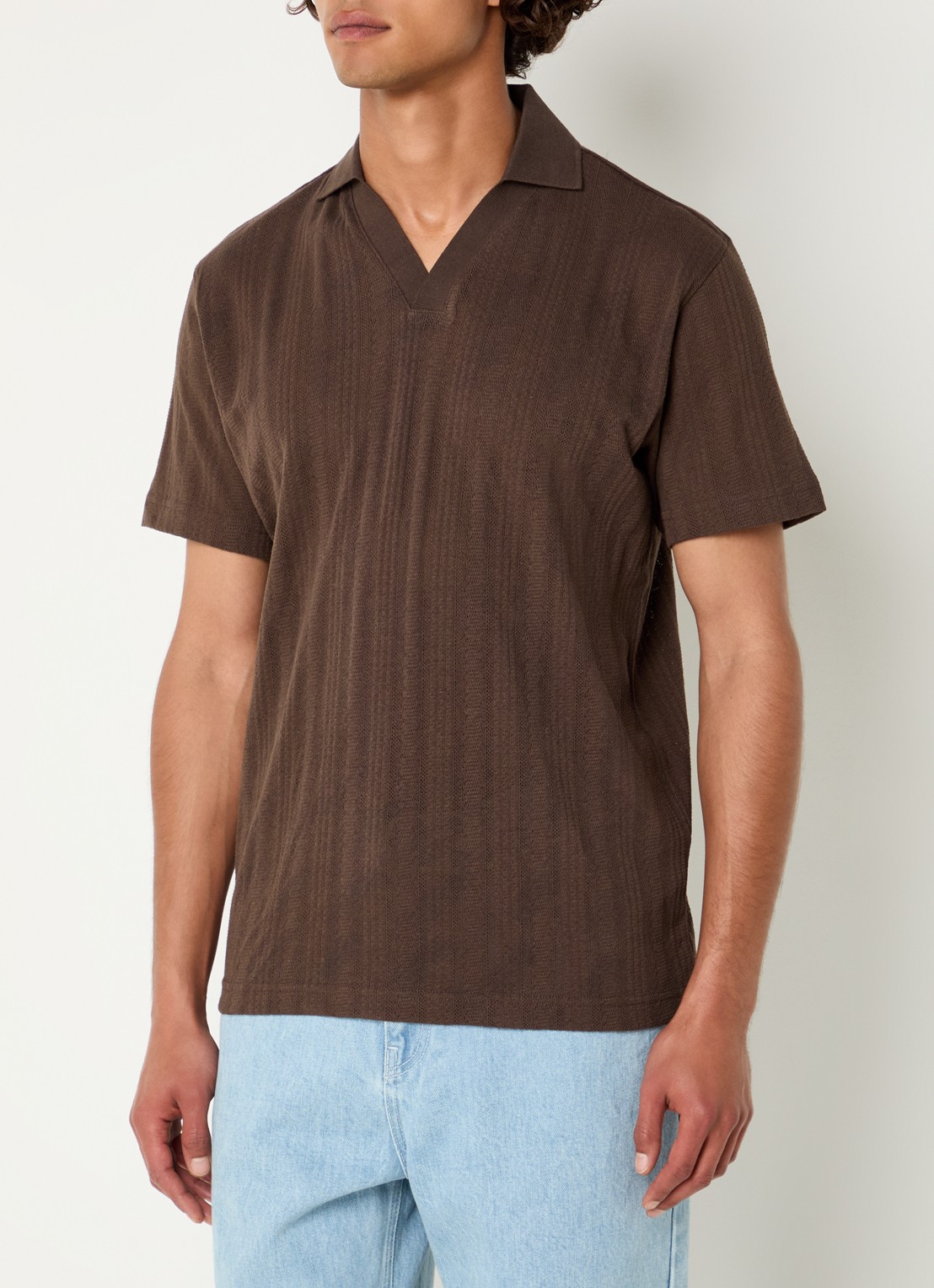 Selected Travis fijngebreide regular fit polo - detail 2 donkerbruin