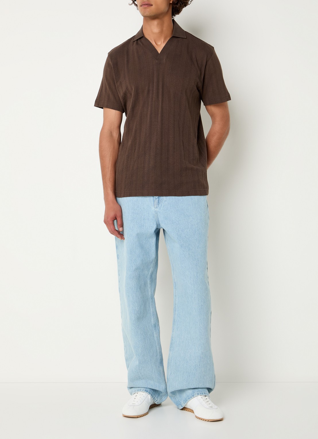 Selected Travis fijngebreide regular fit polo - voorkant 4 donkerbruin