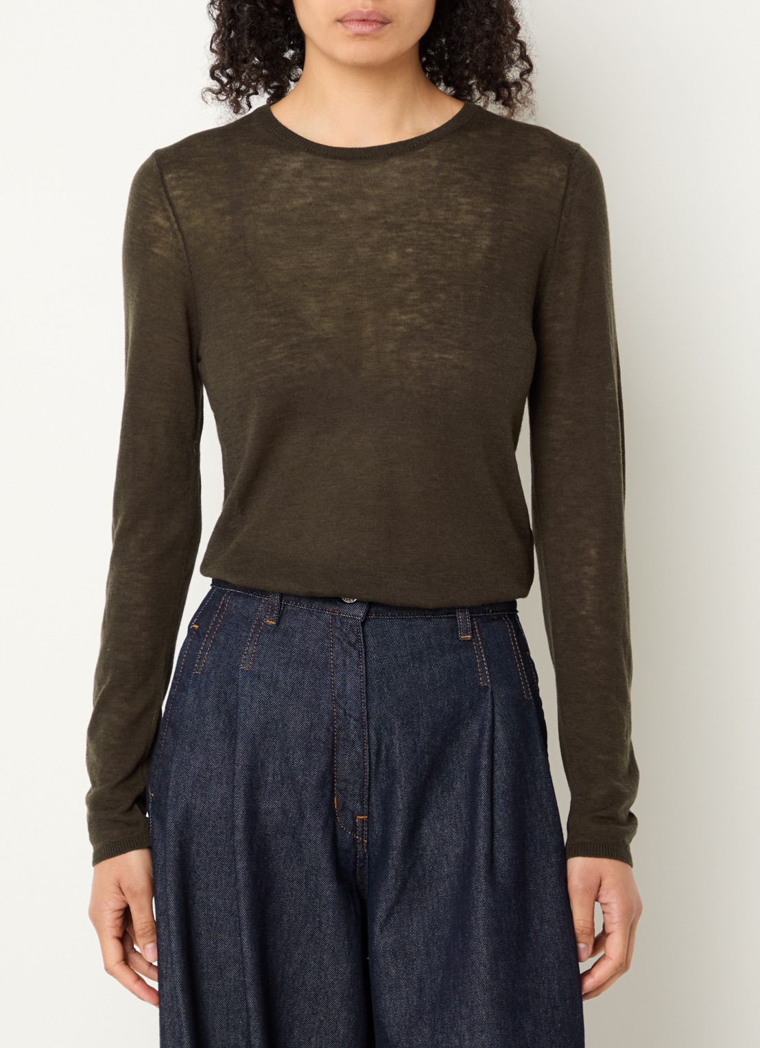 Selected Vendy semi-transparante top van merino wol - detail 4 bruin