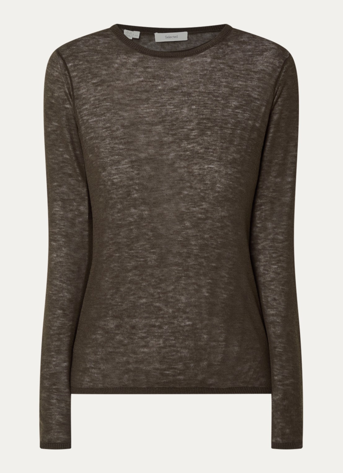 Selected Vendy semi-transparante top van merino wol - voorkant 2 bruin
