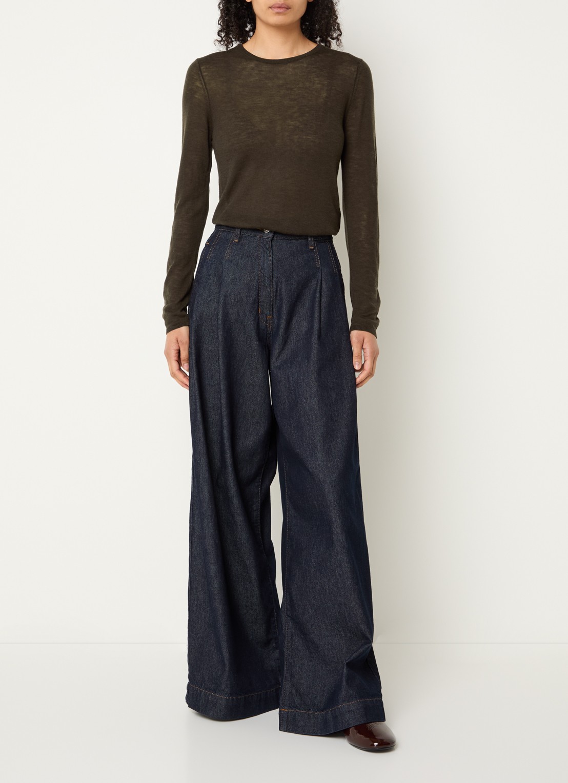 Selected Vendy semi-transparante top van merino wol - voorkant 3 bruin