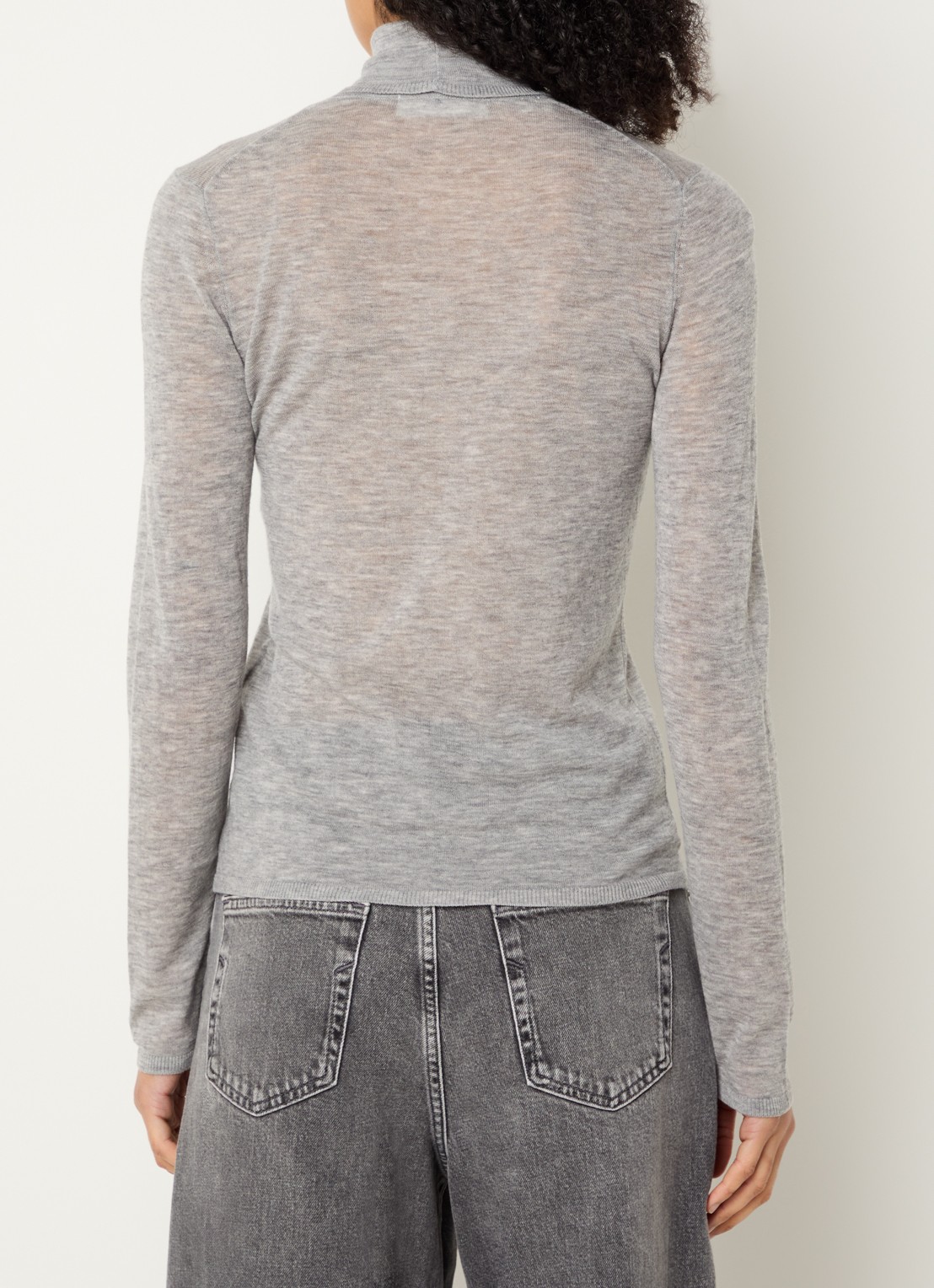 Selected Vendy semi-transparante trui van merino wol met col - achterkant 2 grijsmele