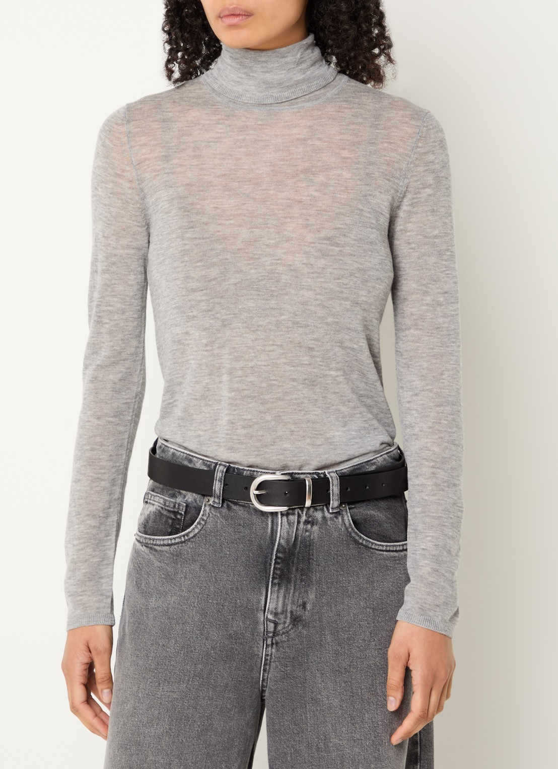 Selected Vendy semi-transparante trui van merino wol met col - detail grijsmele