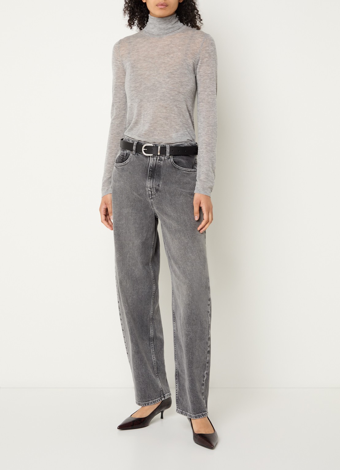 Selected Vendy semi-transparante trui van merino wol met col - voorkant 4 grijsmele