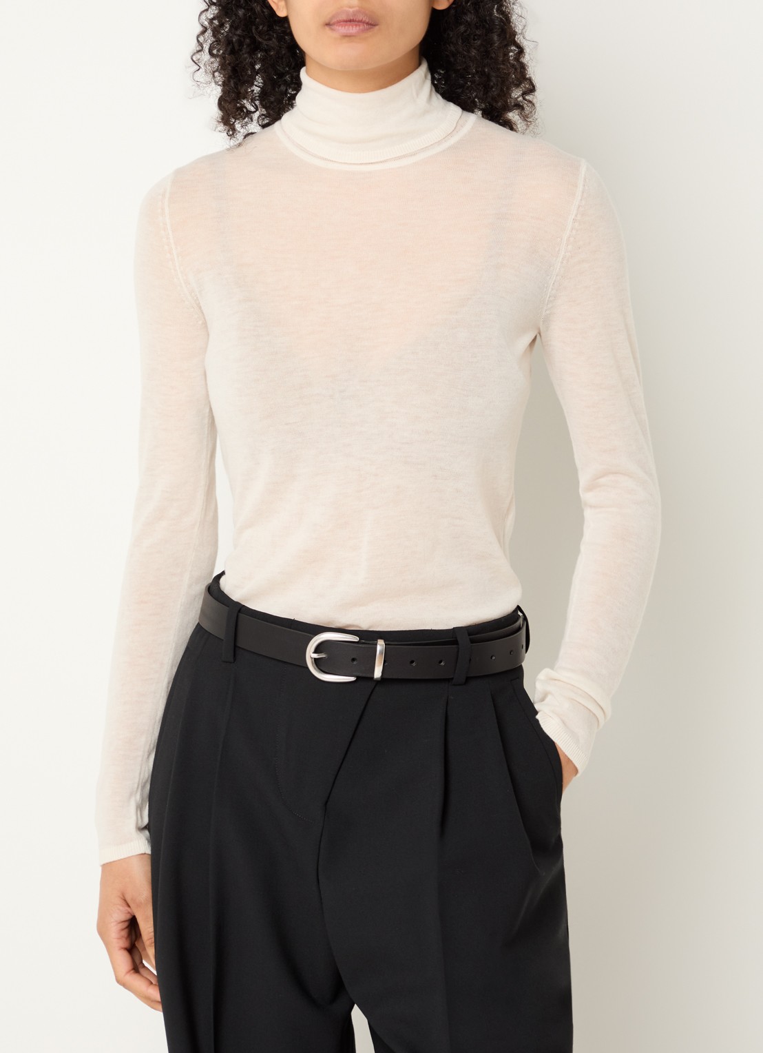 Selected Vendy semi-transparante trui van merino wol met col - detail gebroken wit