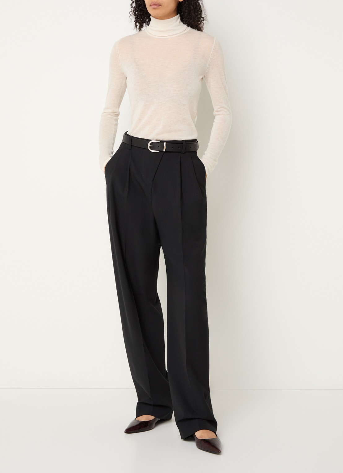 Selected Vendy semi-transparante trui van merino wol met col - voorkant 4 gebroken wit