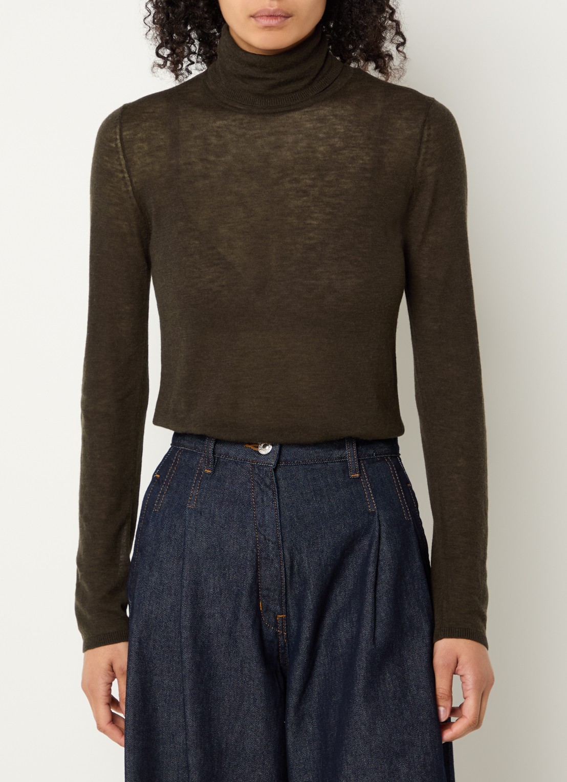Selected Vendy semi-transparante trui van merino wol met col - detail kobaltblauw