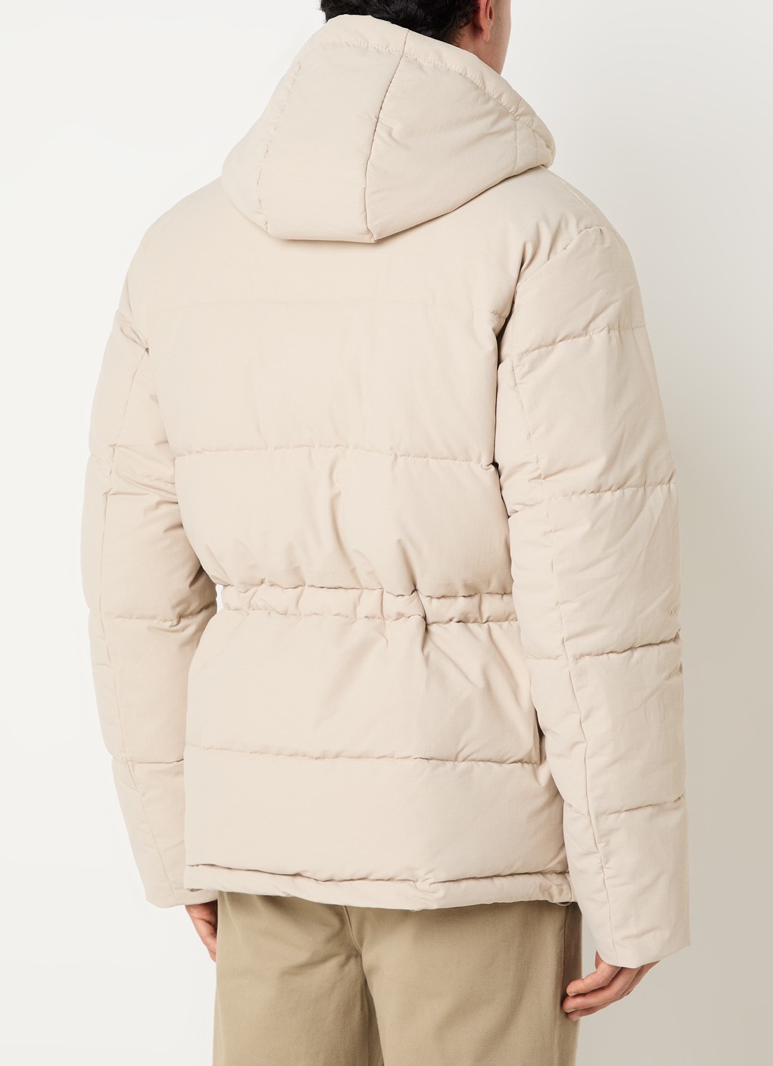 Selected Vincent puffer jack met trekkoord en klepzakken - achterkant 2 beige