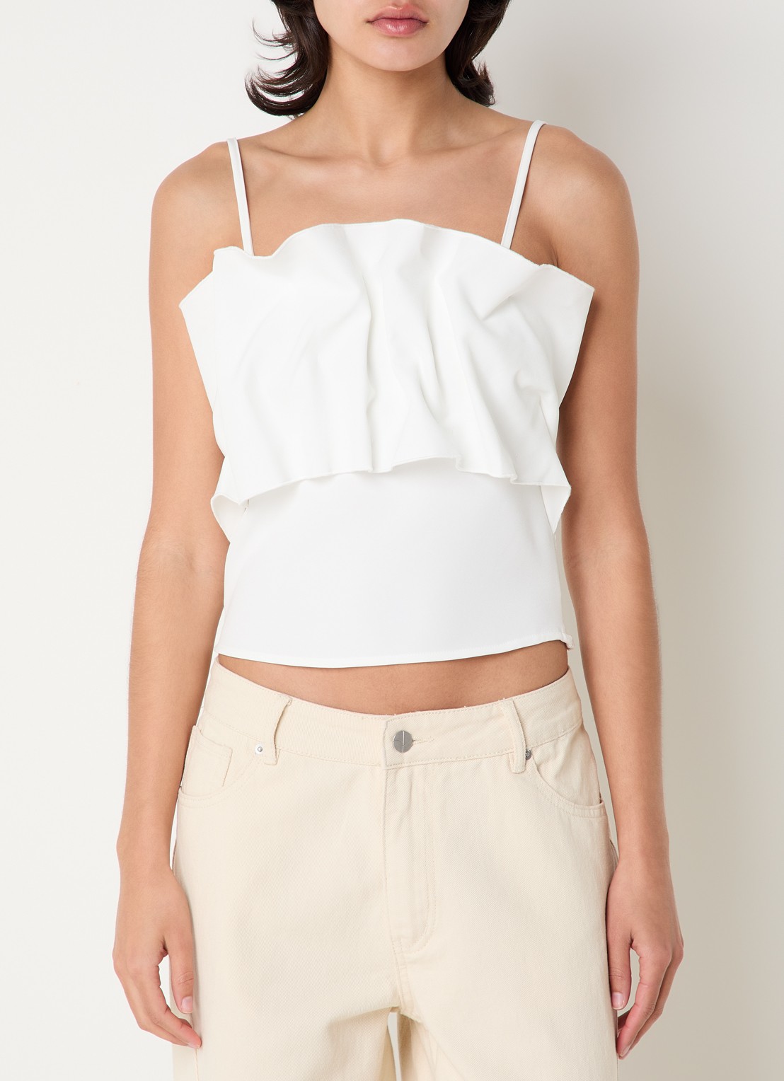 Selected Vinelle top met volant - detail wit