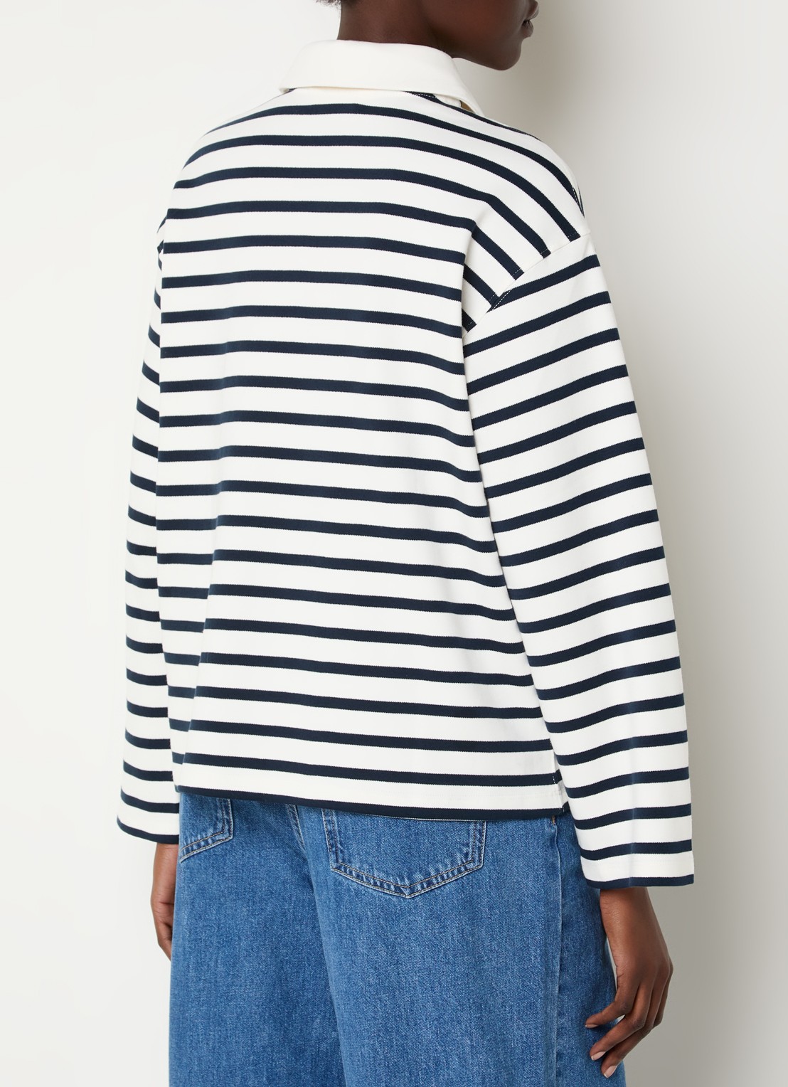 Selected Wada top met streepprint en polokraag - achterkant blauw