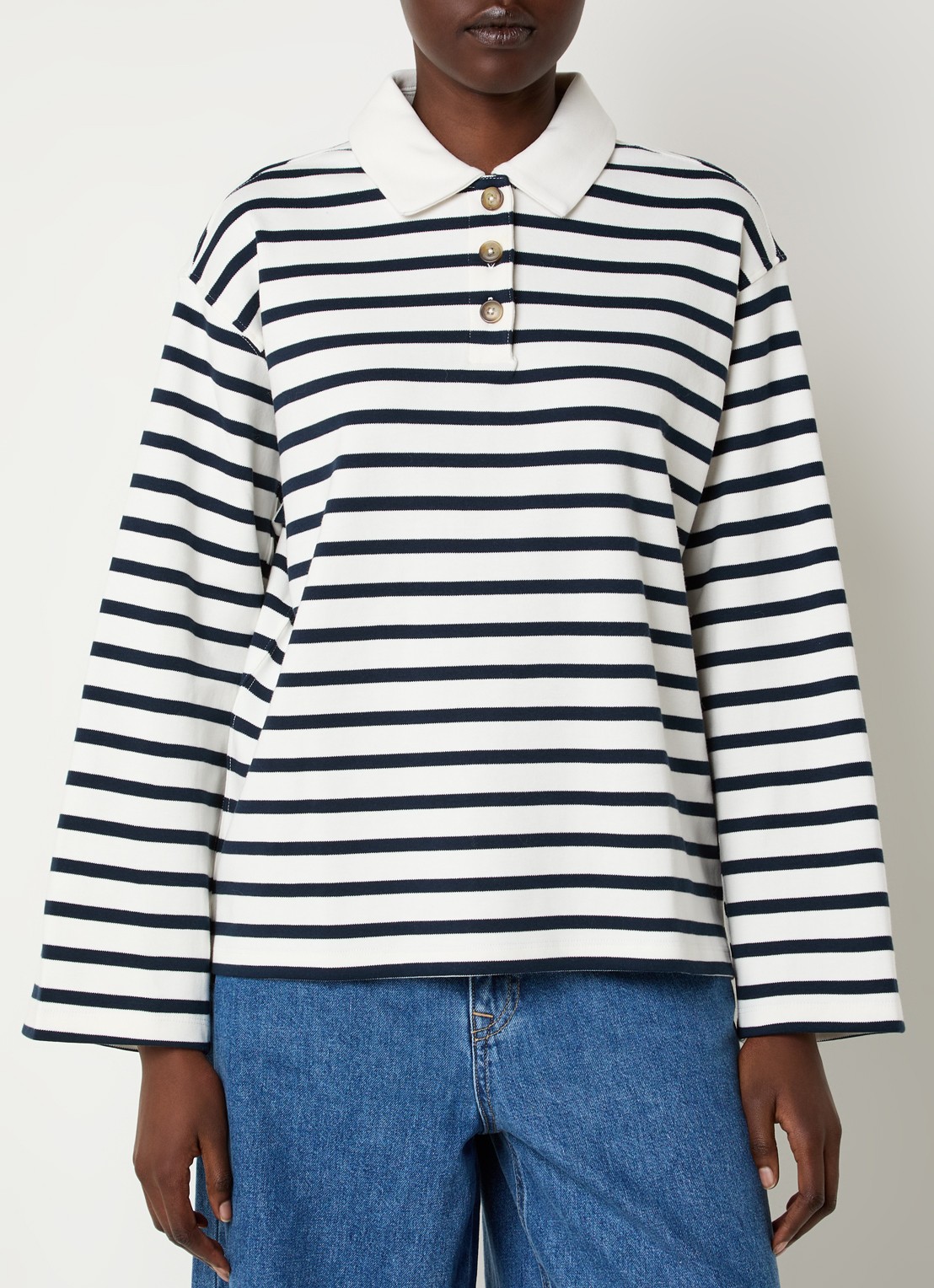 Selected Wada top met streepprint en polokraag - detail 4 blauw