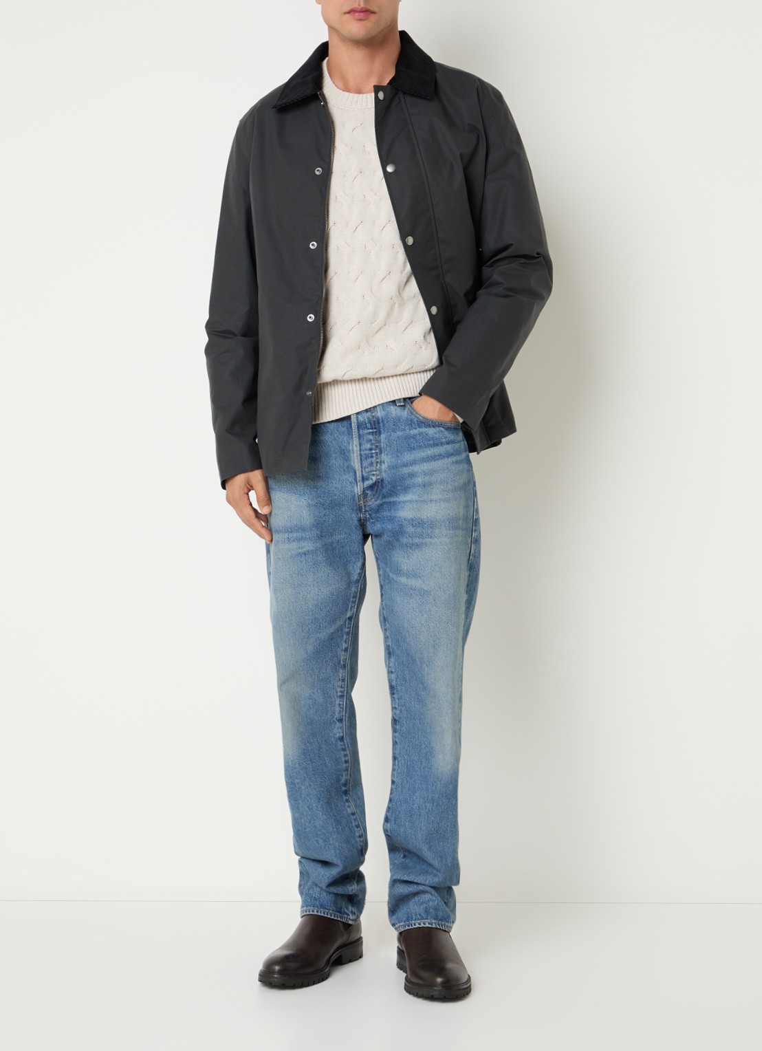 Selected Walter trenchcoat met steekzakken - voorkant 2 antraciet