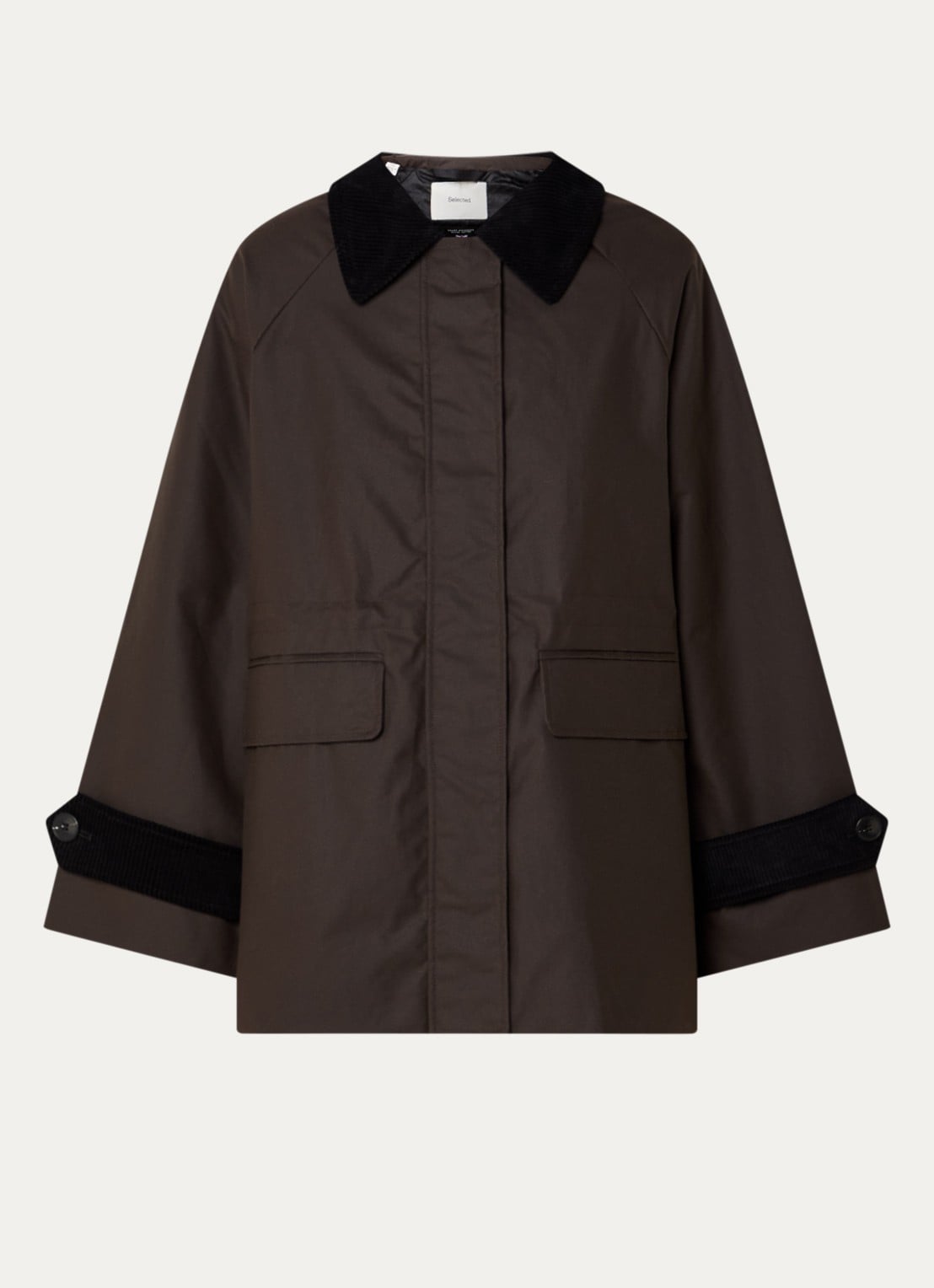 Selected Wilma jack met details van corduroy - voorkant 3 donkerbruin