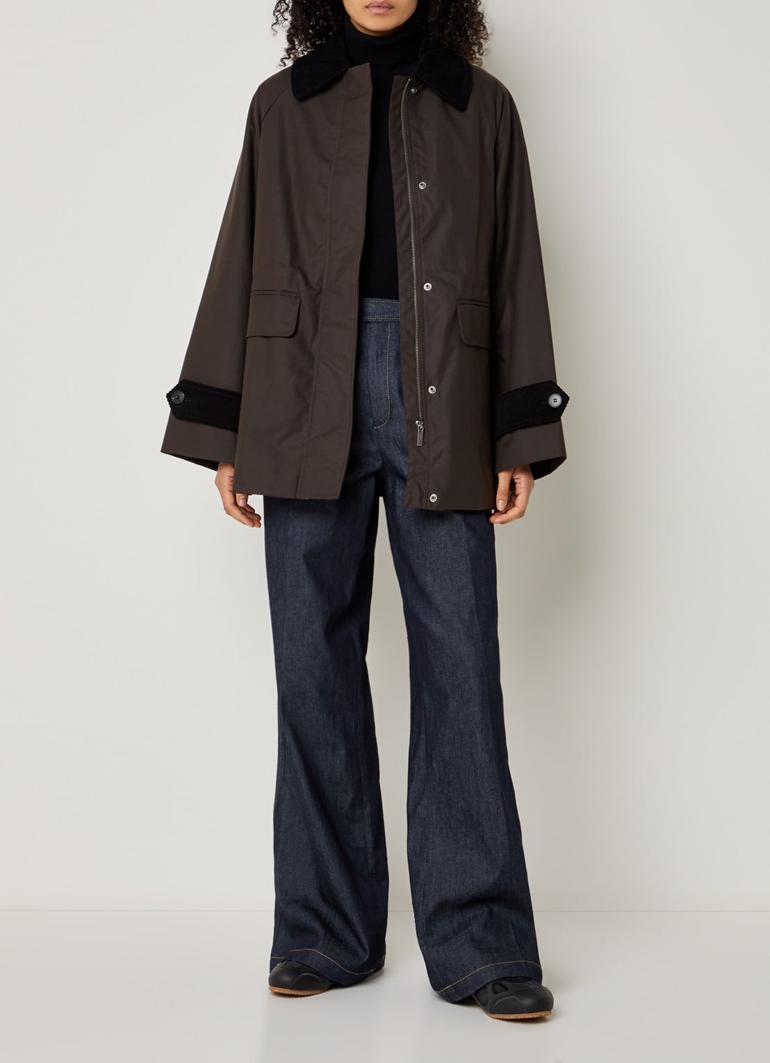 Selected Wilma jack met details van corduroy - voorkant 4 donkerbruin