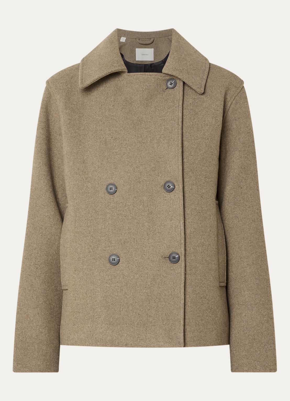 Selected Zia-Alma jack in wolblend met steekzakken - voorkant taupe