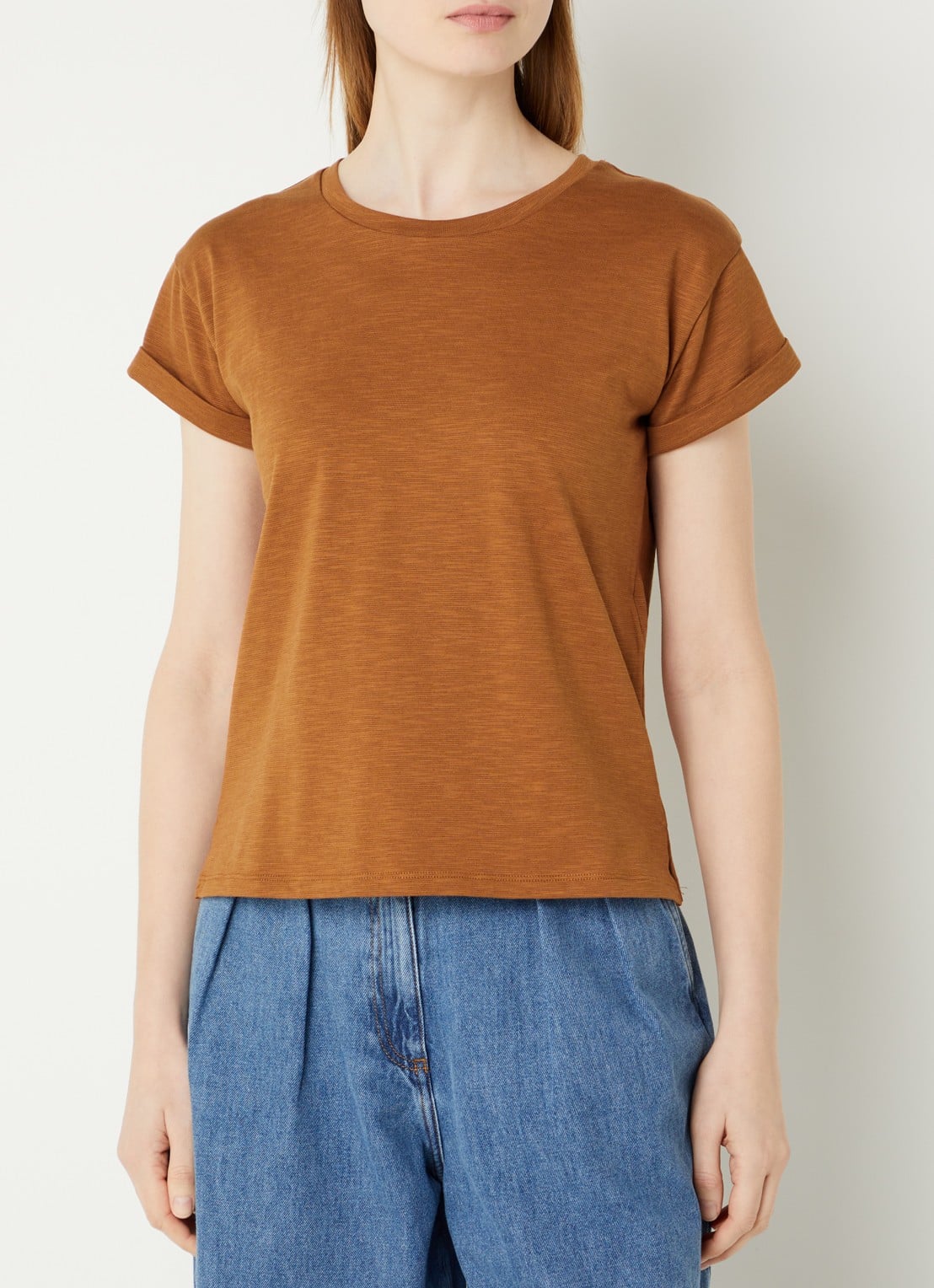 Sessùn Albano T-shirt met ronde hals - detail 2 cognac