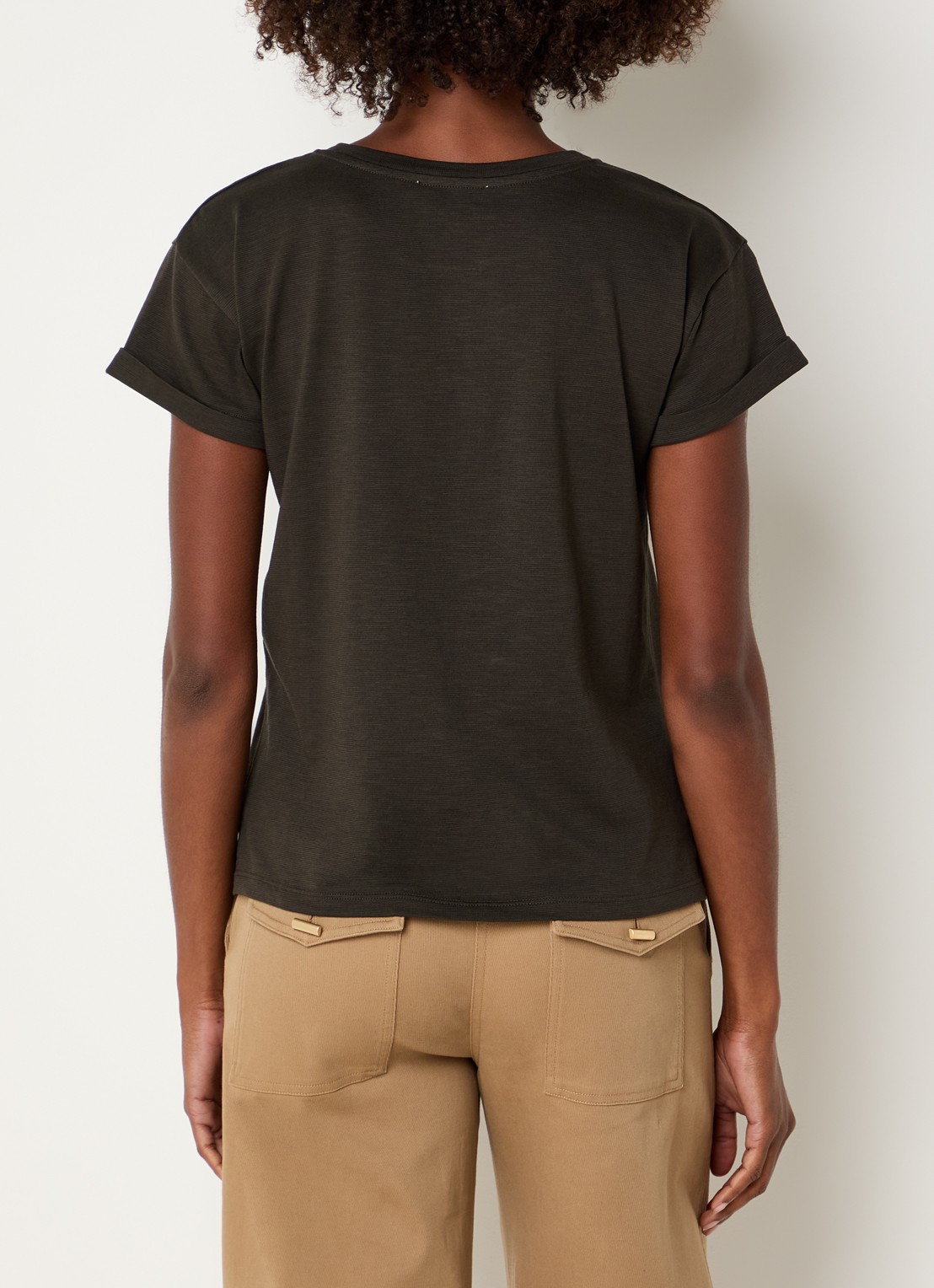 Sessùn Albano T-shirt met ronde hals - achterkant 3 bronsgroen