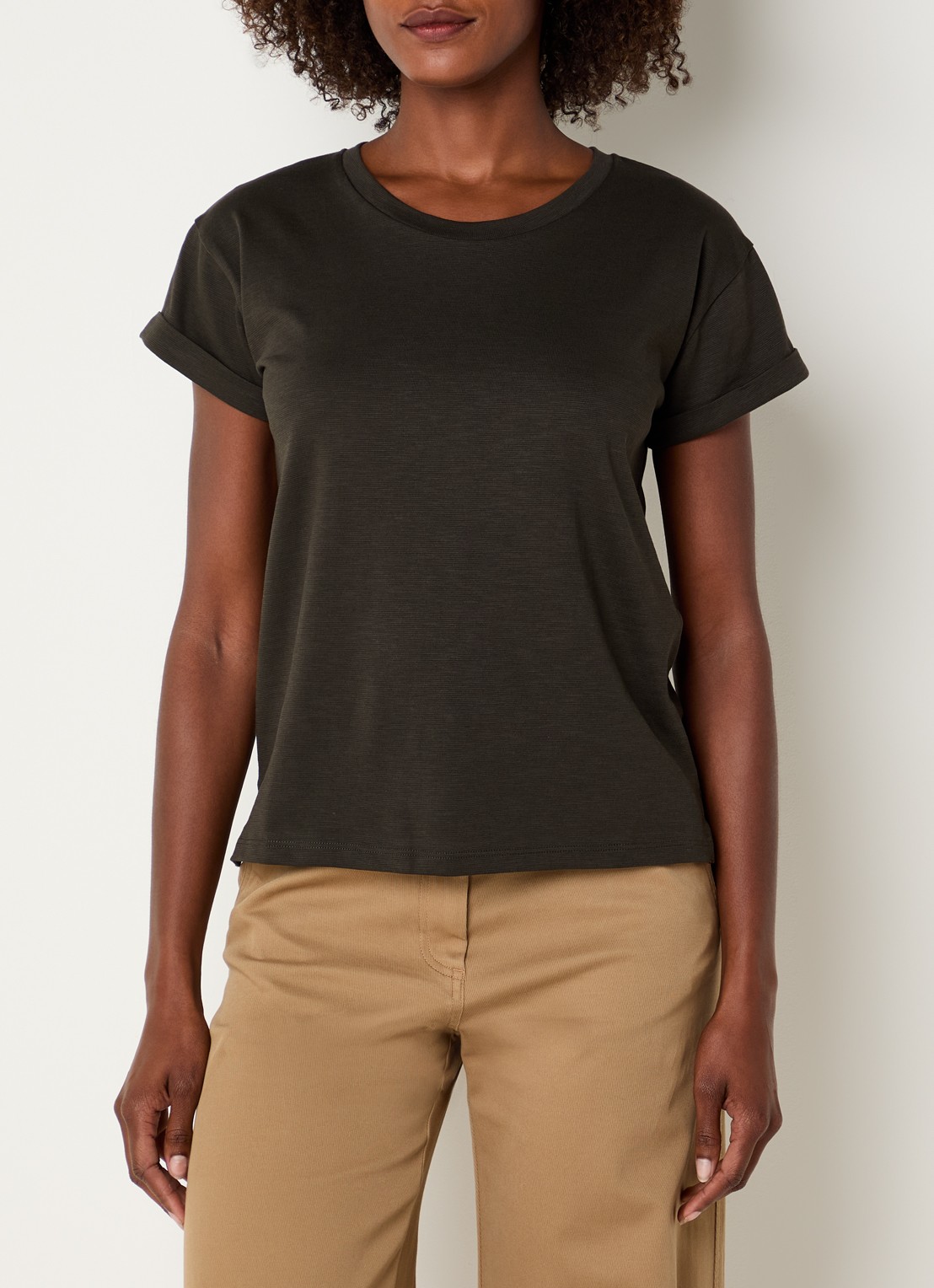 Sessùn Albano T-shirt met ronde hals - detail 4 bronsgroen