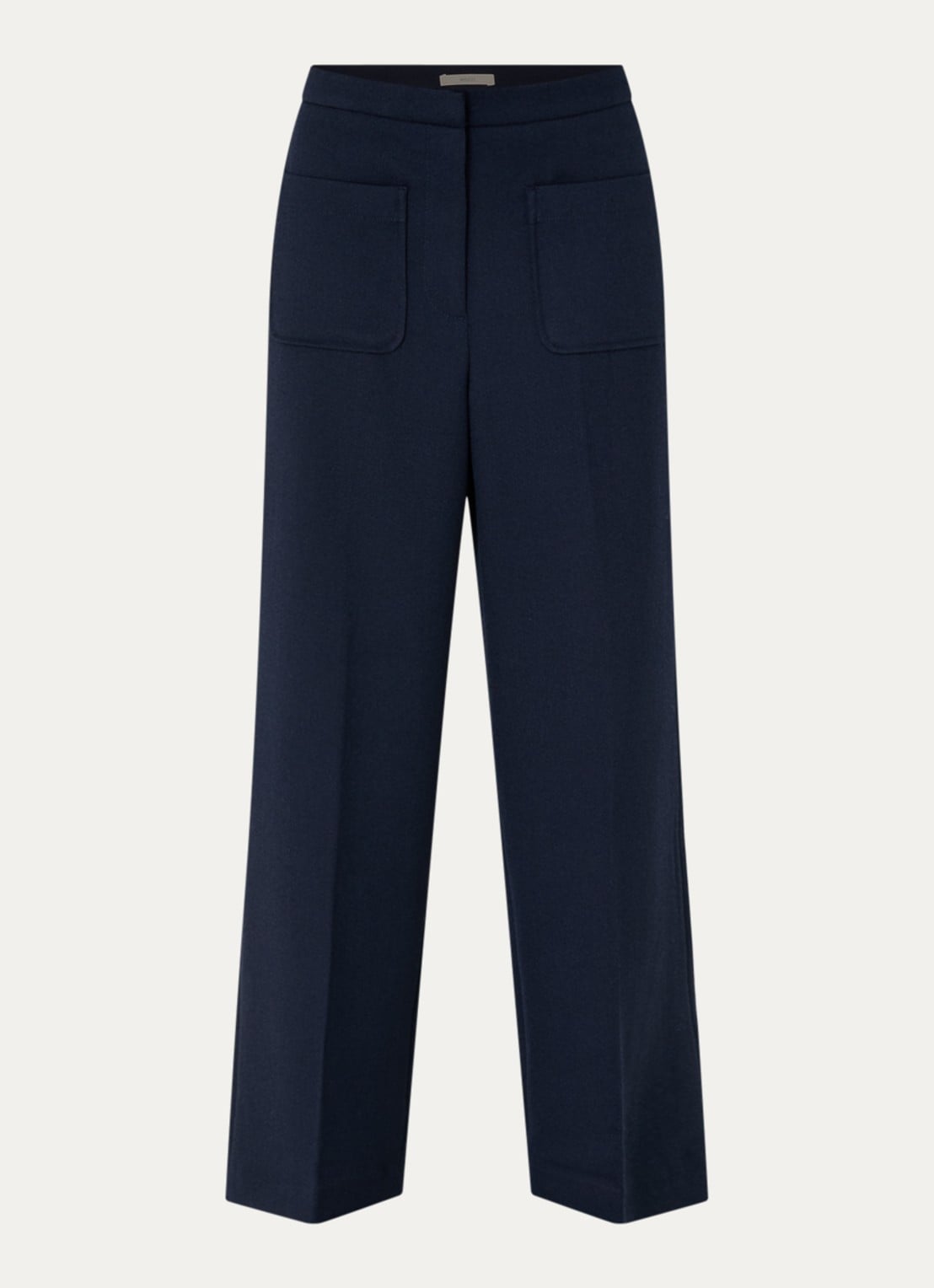 Sessùn Alberwool high waist straight fit cropped broek met opgestikte zakken - voorkant 2 donkerblauw