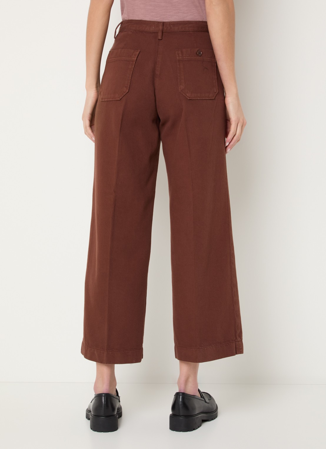 Sessùn Aldricks high waist wide fit culotte met opgestikte zakken - achterkant 2 kastanjebruin