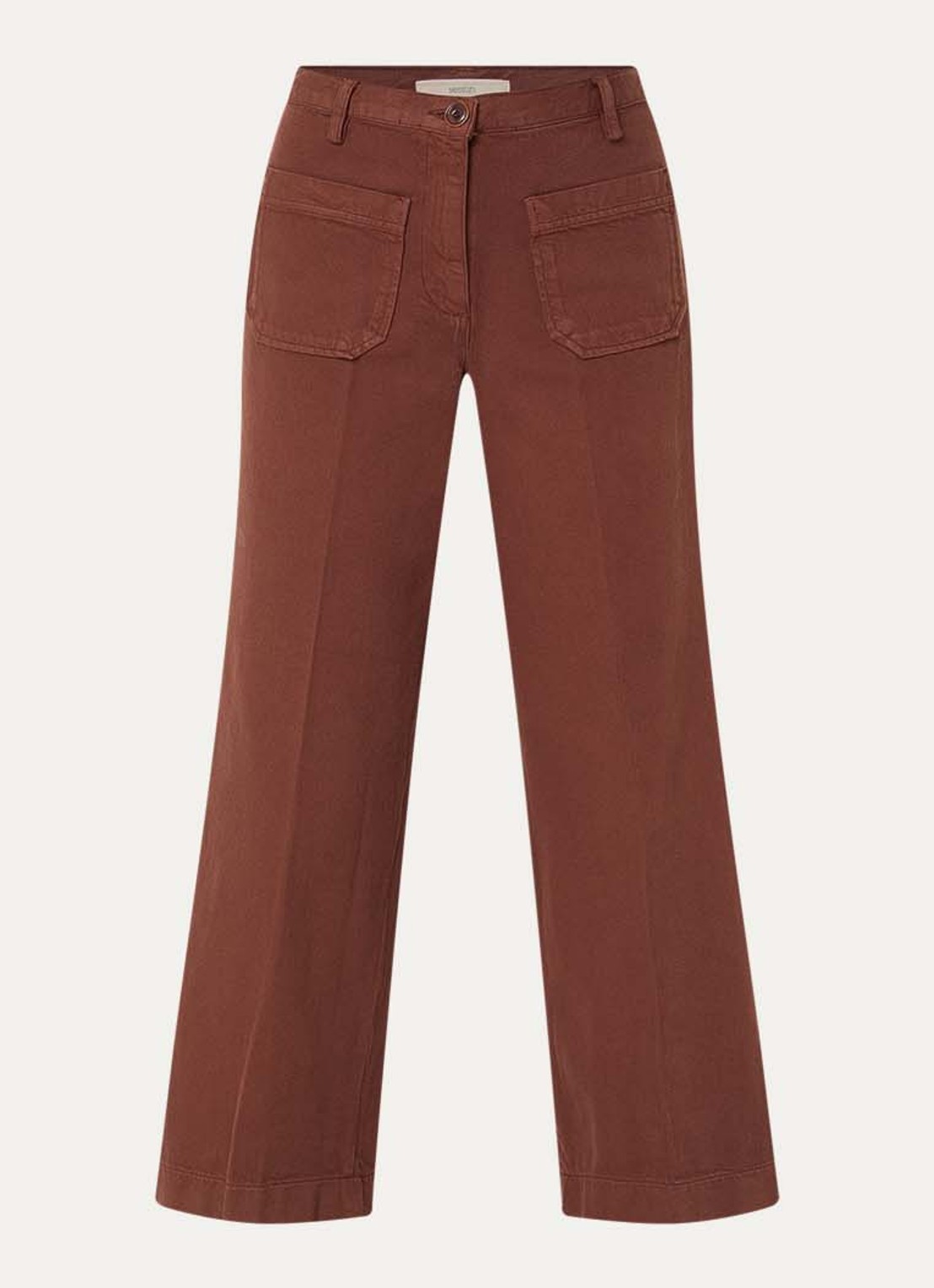 Sessùn Aldricks high waist wide fit culotte met opgestikte zakken - voorkant 3 kastanjebruin