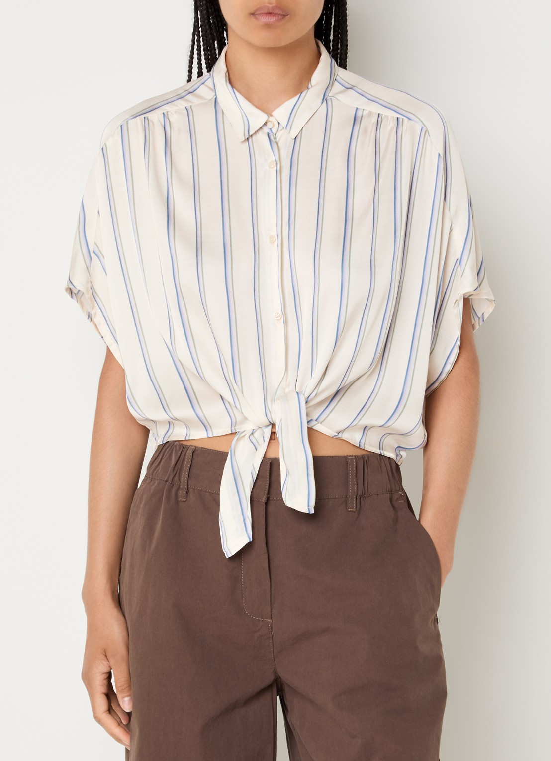 Sessùn Alfancy cropped blouse met gestrikt detail - detail 3 gebroken wit