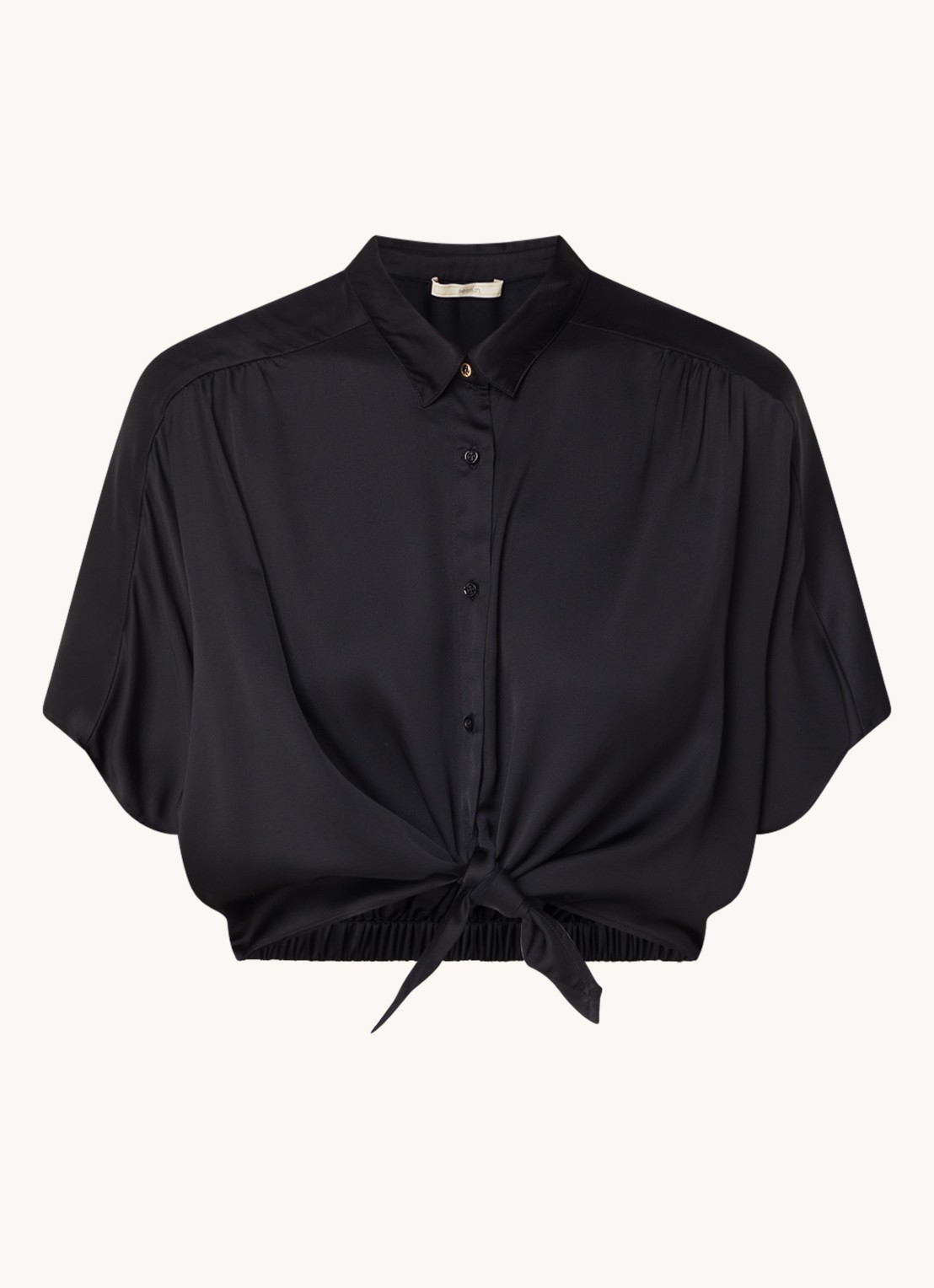 Sessùn Alfassa crop top van satijn met gestrikt detail - voorkant 2 zwart