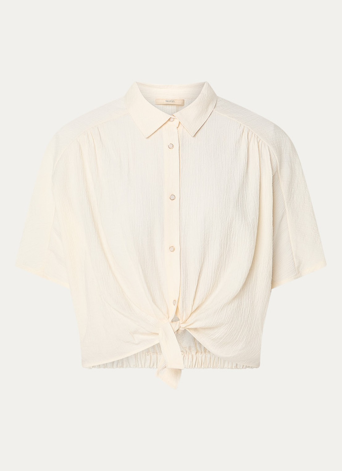 Sessùn Alfassa cropped blouse van  crêpe met geknoopt detail - voorkant 2 creme