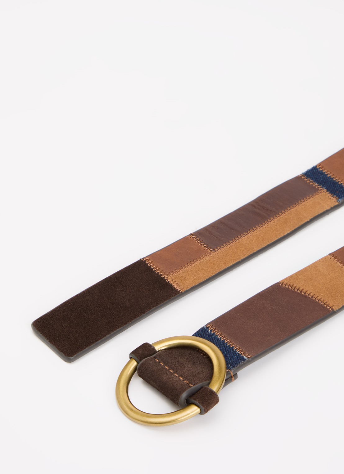 Sessùn Anota riem van suède met details van leer en denim - detail bruin
