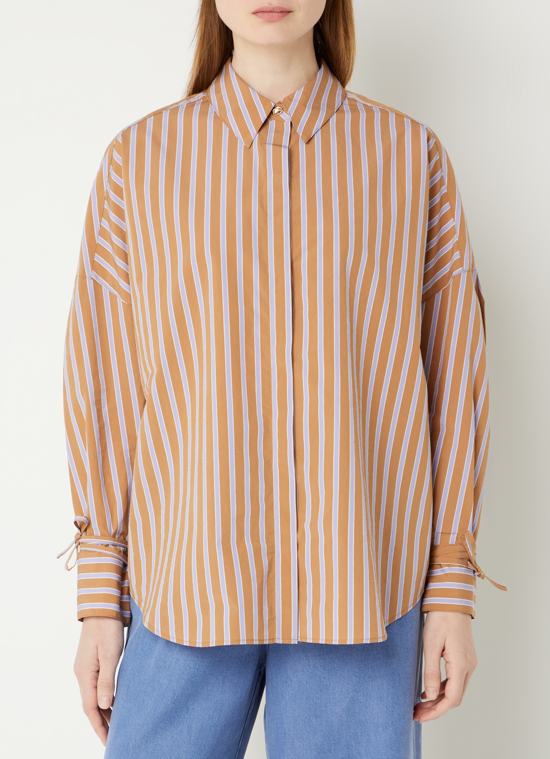 Sessùn Armando blouse met streepprint - detail bruin