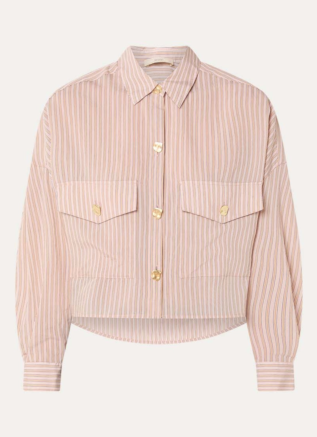 Sessùn Balanca blouse met streepprint en klepzakken - voorkant zalmroze