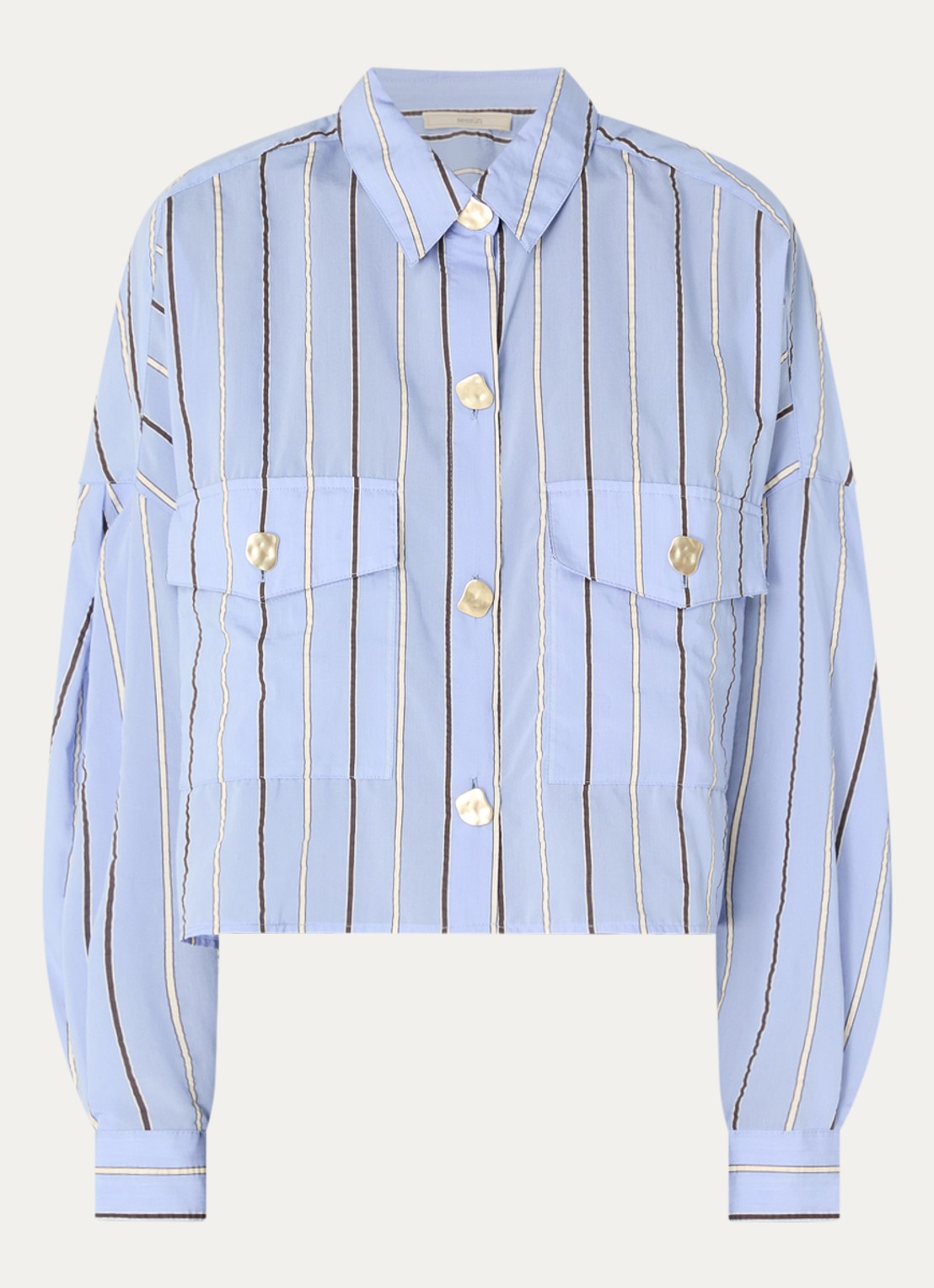 Sessùn Balanca blouse met streepprint - voorkant 3 lichtblauw