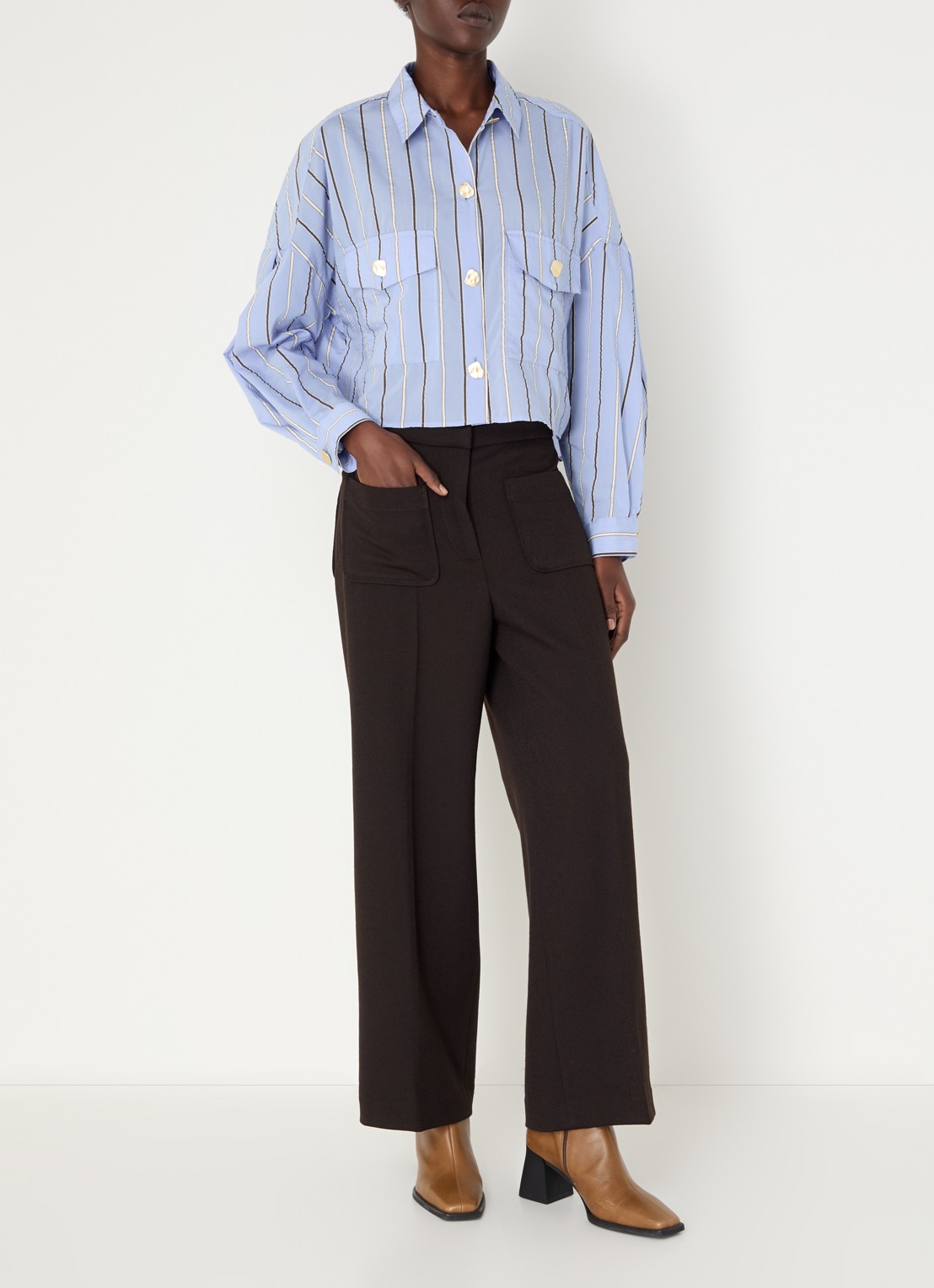 Sessùn Balanca blouse met streepprint - voorkant 4 lichtblauw