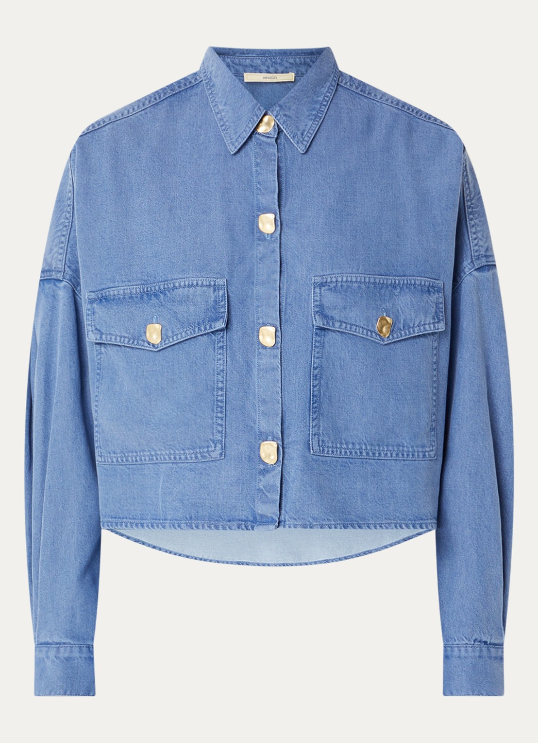 Sessùn Balanca cropped blouse van chambray met borstzakken - voorkant 3 indigo