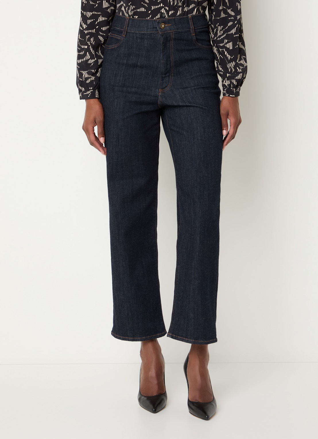 Sessùn Bay Cruise high waist cropped bootcut jeans met donkere wassing - detail indigo