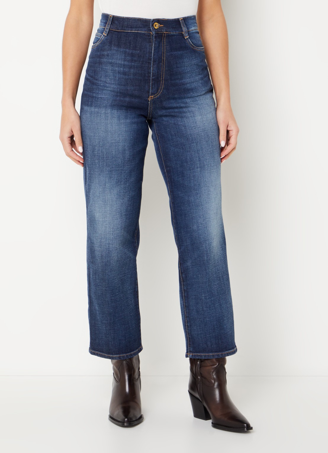 Sessùn Bay Cruise high waist cropped straight leg jeans met donkere wassing - detail 4 indigo