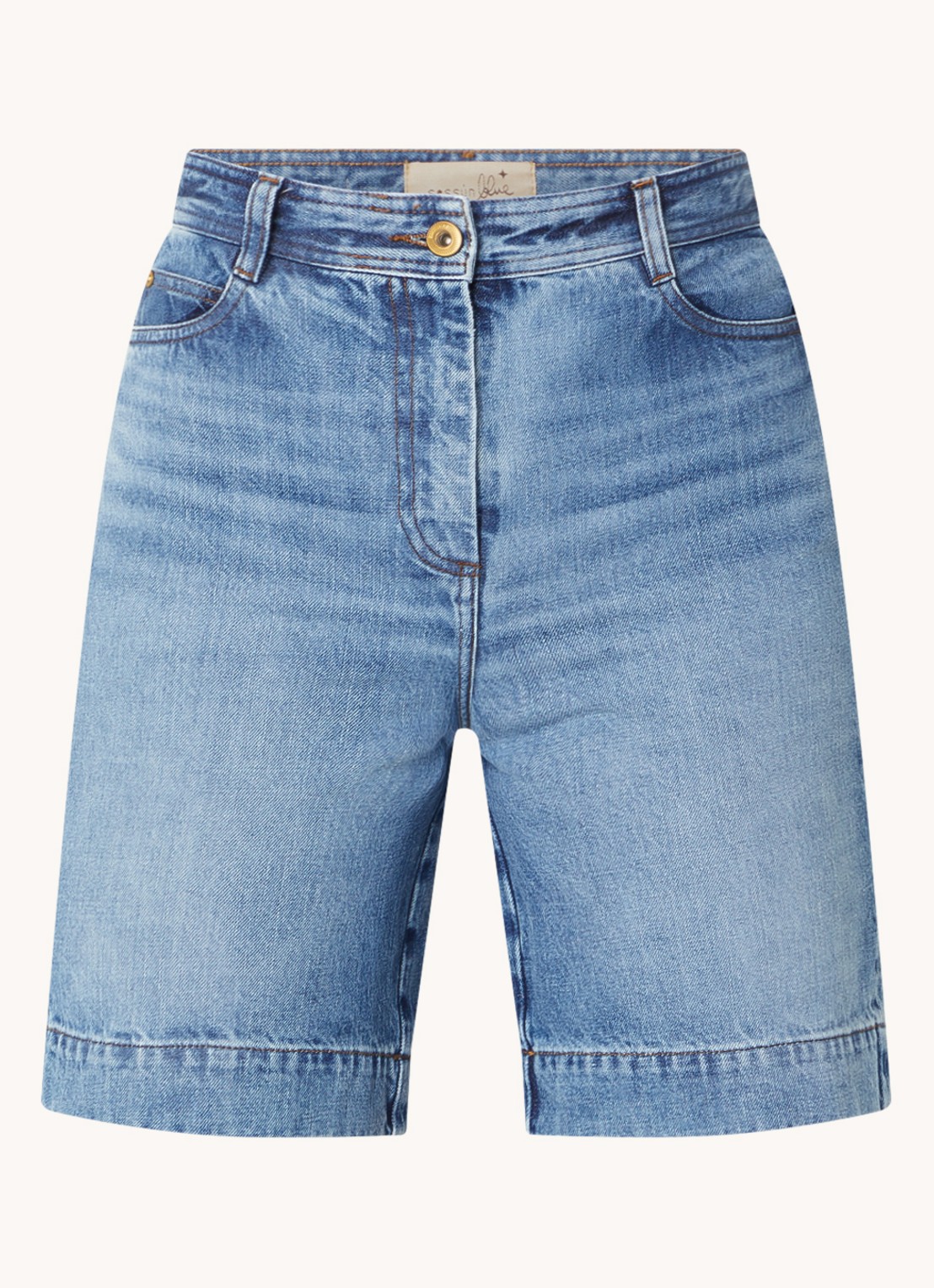 Sessùn Bermucap high waist straight fit korte broek met medium wassing - voorkant 3 indigo
