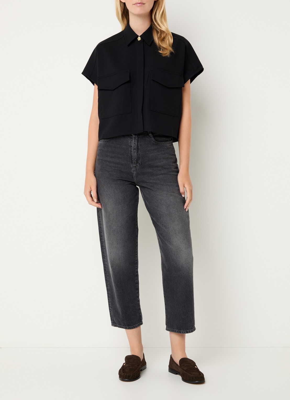 Sessùn Bianca blouse met borstzakken - voorkant 2 zwart