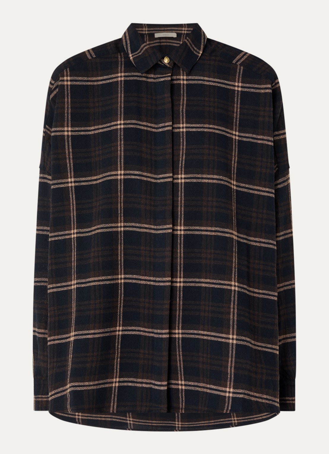 Sessùn Blouse in linnenblend met ruitdessin - voorkant 2 donkerbruin