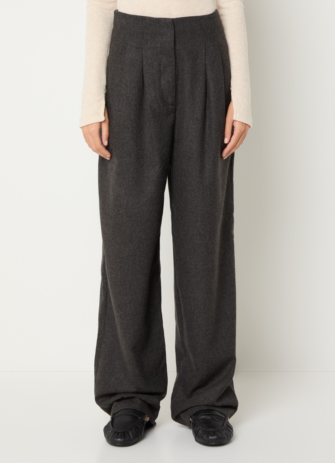 Sessùn Bodam high waist wide fit pantalon in wolblend - detail 4 antraciet