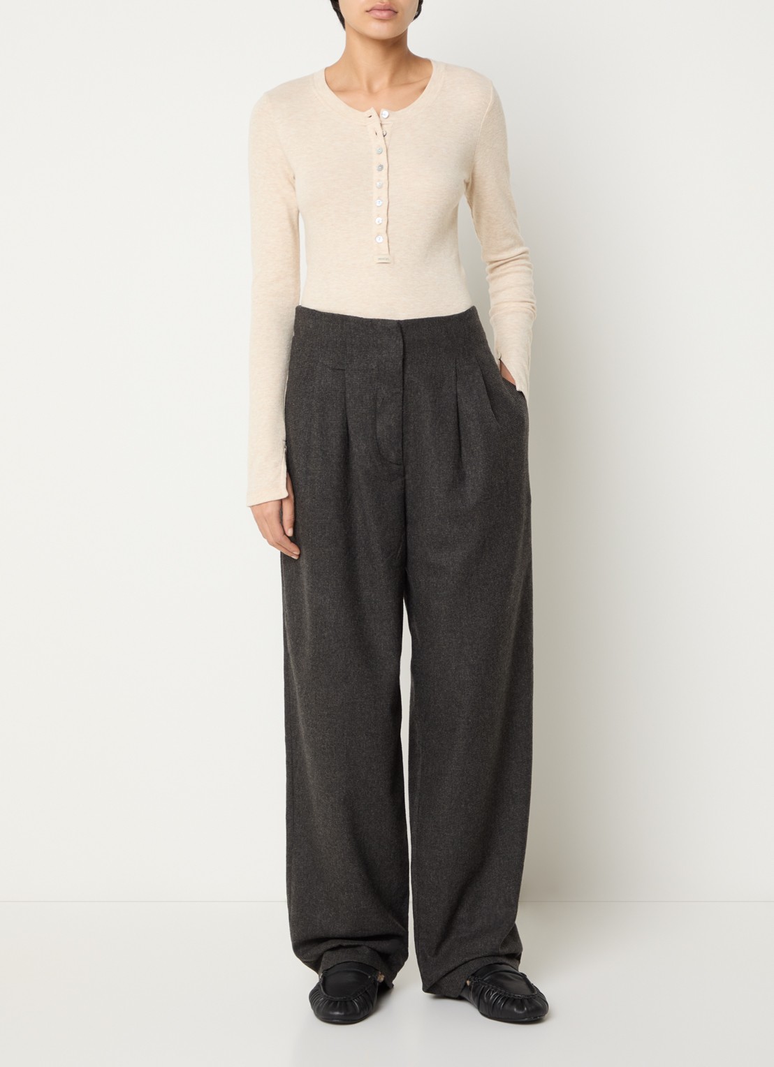 Sessùn Bodam high waist wide fit pantalon in wolblend - voorkant 3 antraciet