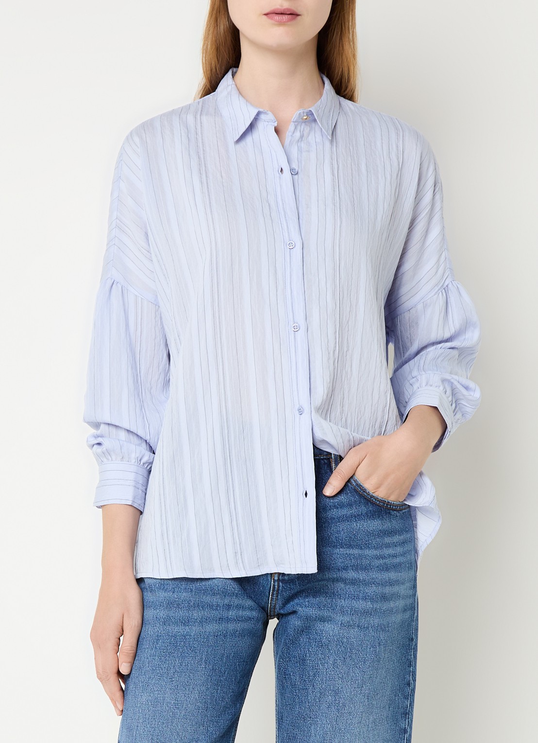 Sessùn Botan blouse met streepprint - detail lila